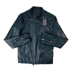 NWT John Varvatos Seal Grey Abany Asymmetric Linen Resin Jacket Mens Size 44